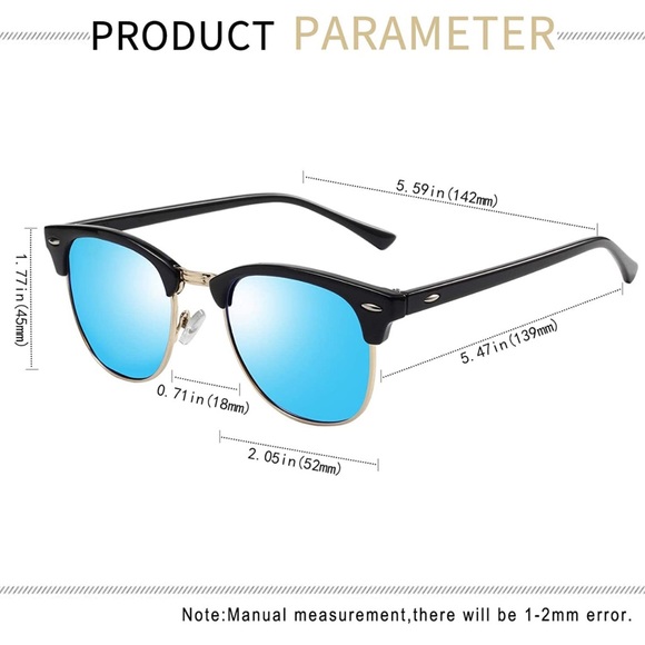 Semi Rimless Polarised Sunglasses Men Women Classic Horn Rimmed Frame UV400 - Picture 3 of 7